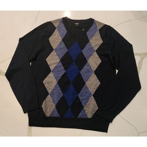 Men's Apt. 9 Merino Wool Blend Argyle V-Neck Sweater Navy Size M NWT